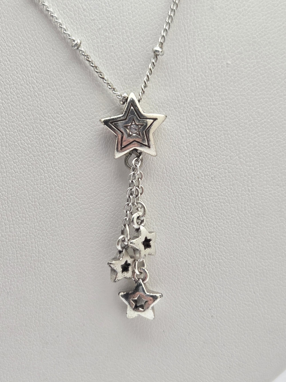 Brighton Silver Tone Cascading Star Pendant Necklace 18" celestial
